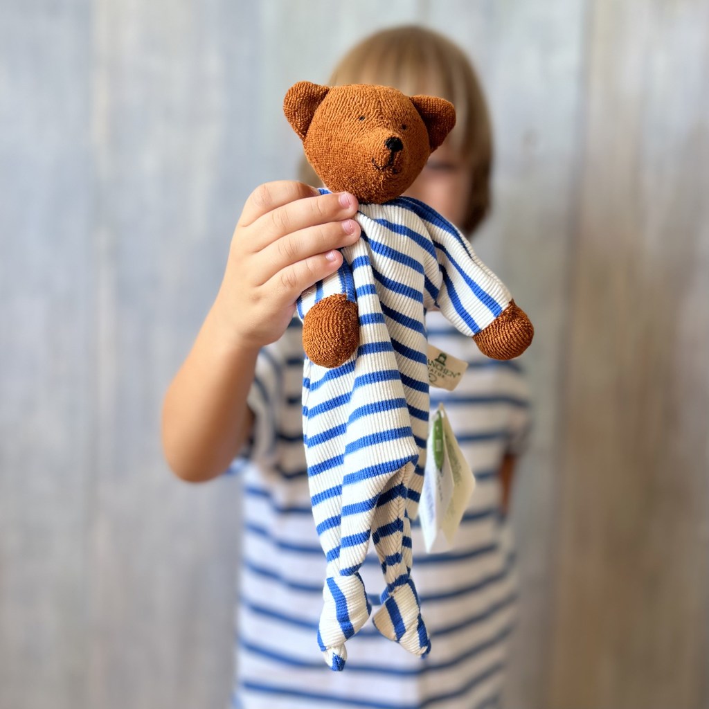 Organic blanket teddy bear with stripes